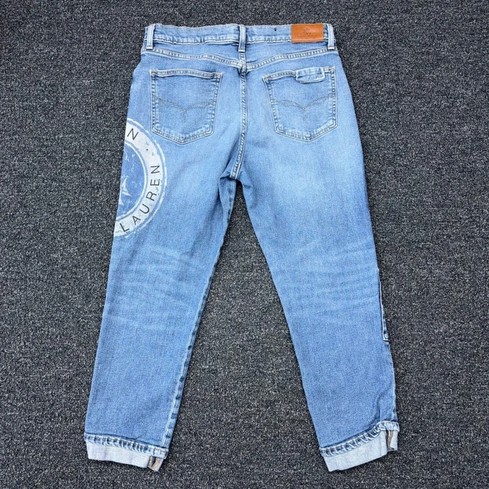 Lauren Ralph Lauren Womens Patchwork Logo Crest Straight Leg Jeans Blue Size 10 - Picture 4 of 11